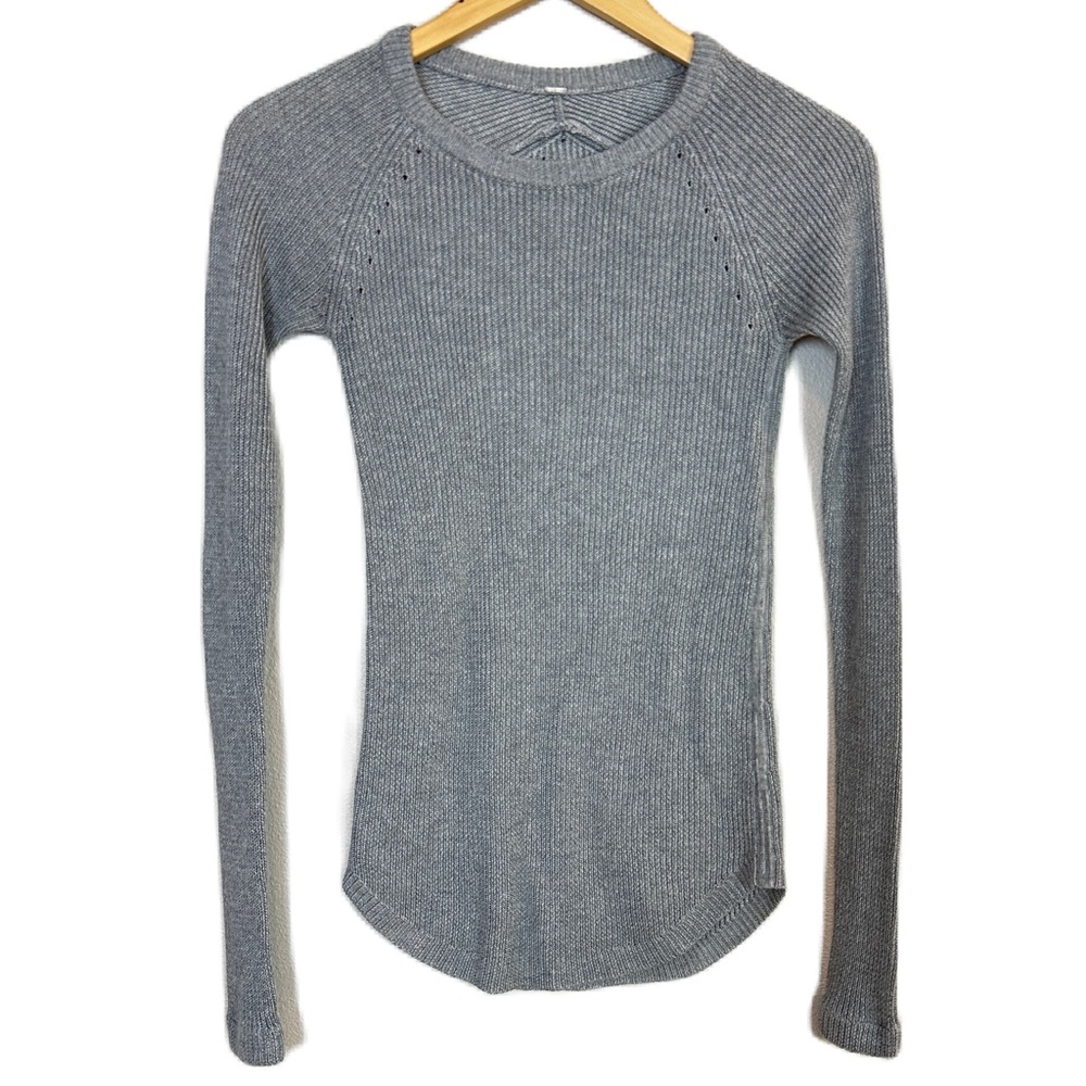 Lululemon Sit in Lotus Gray Sweater Merino Wool Knit Stretch Women’s Sz‎ 2